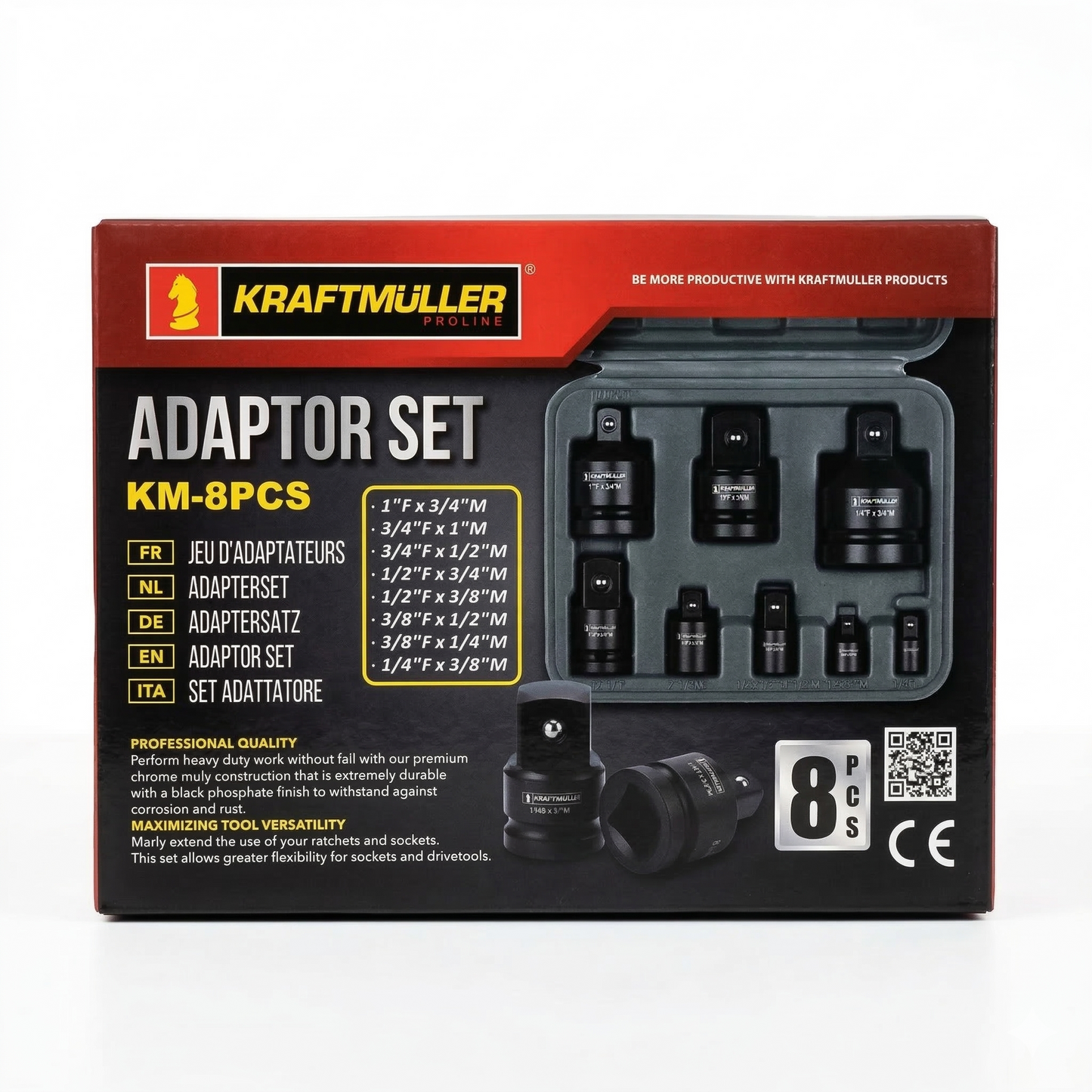 KraftMüller – Schlag-Adapter und Reduzierstücke Satz 1/4″–1″, 8 Teile
