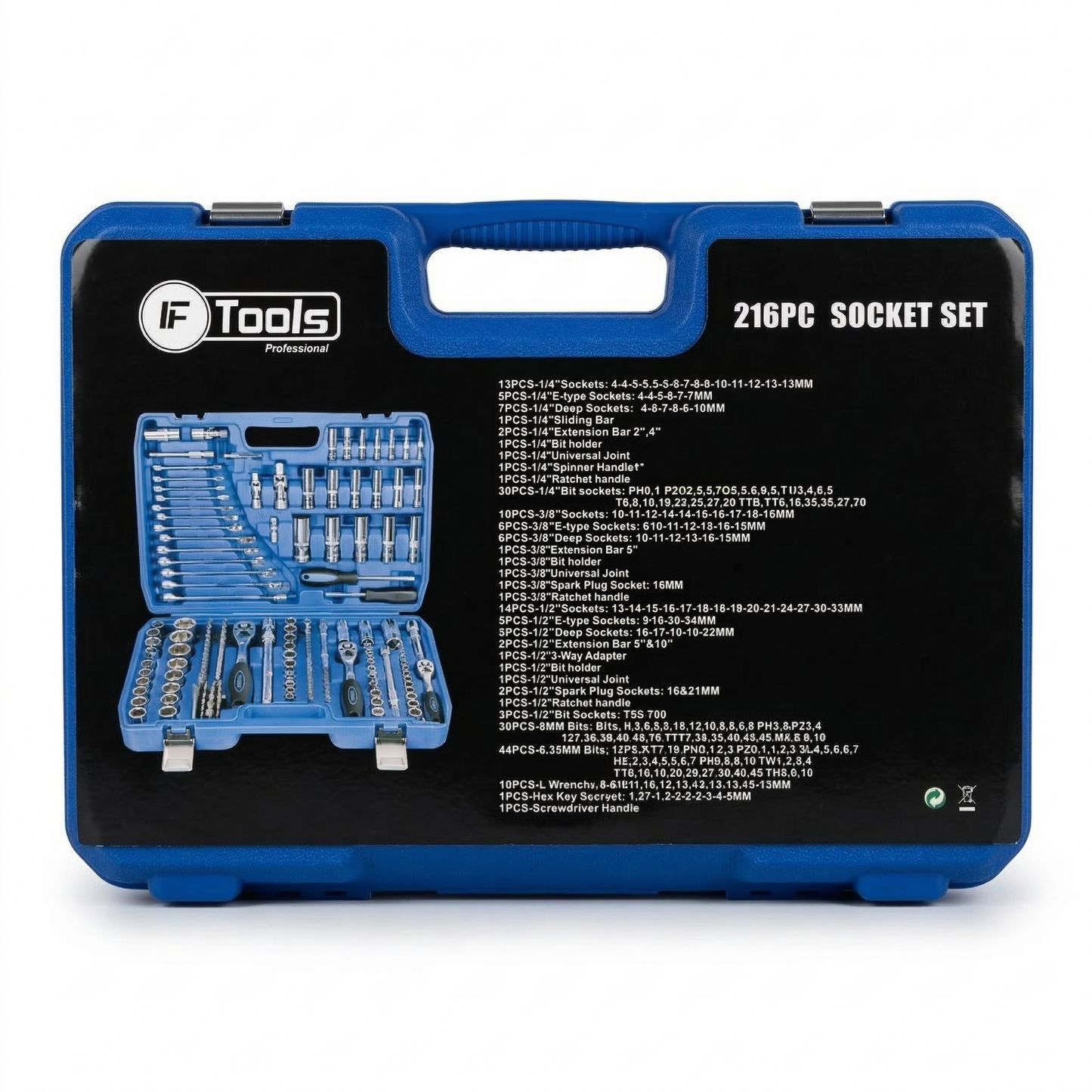 FTools – Werkzeugsatz 216 Teile, CrV-Stahl, 3 Antriebe