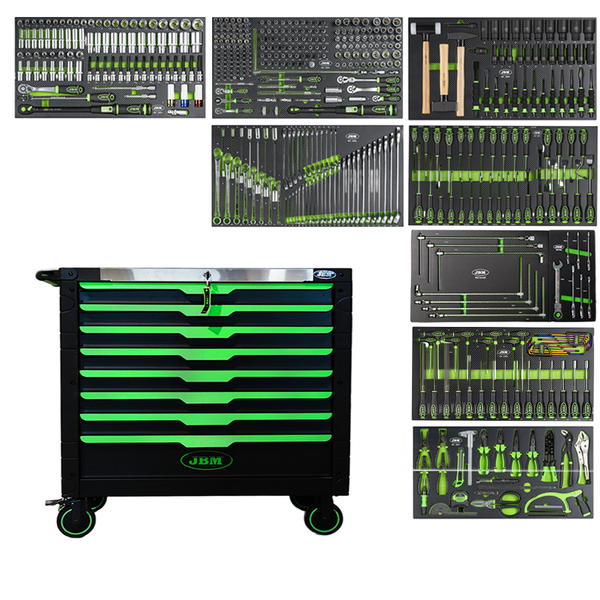 JBM - 8-drawer tool trolley with 500-piece tool set (Carbon EVA)