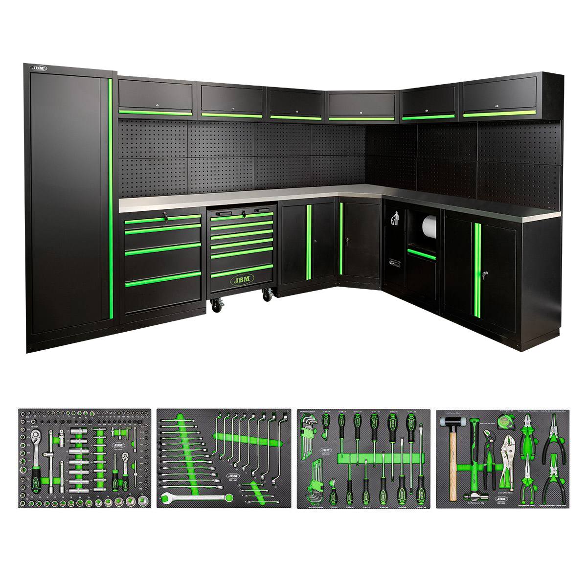 JBM - Narożna zabudowa warsztatowa z wózkiem i wyposażeniem narzędziowym