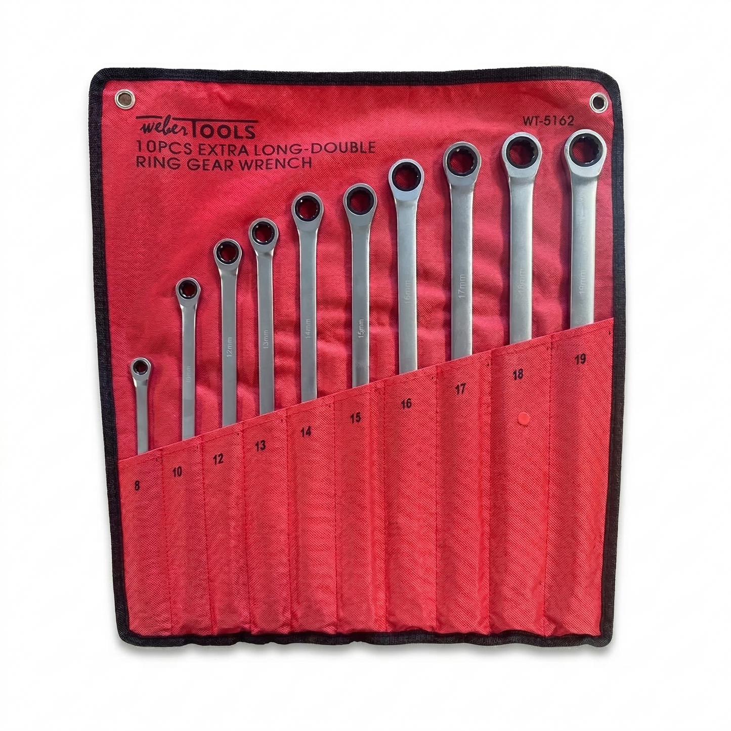 WeberTools - Set di chiavi a occhiello estensibili con cricchetto 8-19 mm (10 pezzi)