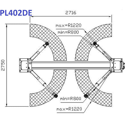 PL402DE — zasięg ramion: min. R800, maks. R1220 mm