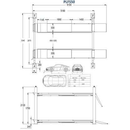 PLFS50 — plan stanowiska i wymagane miejsce w hali