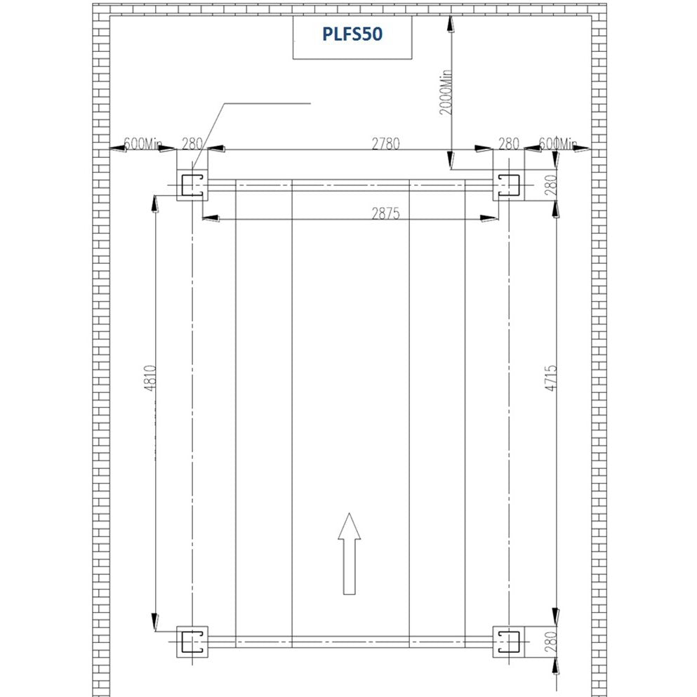 PLFS50 — podnośnik pośredni 3T, skok 260–520 mm, rozstaw 780–1100 mm