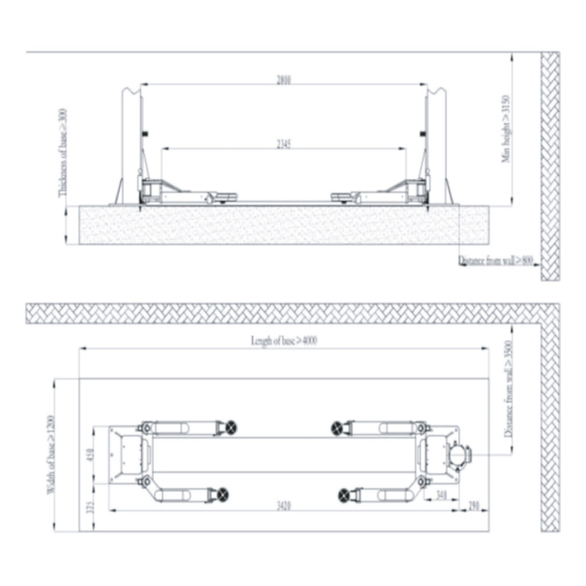JBM 54972 — wymagania montażowe: posadzka od 300 mm, wysokość hali od 3150 mm, odstęp od ściany od 800 mm