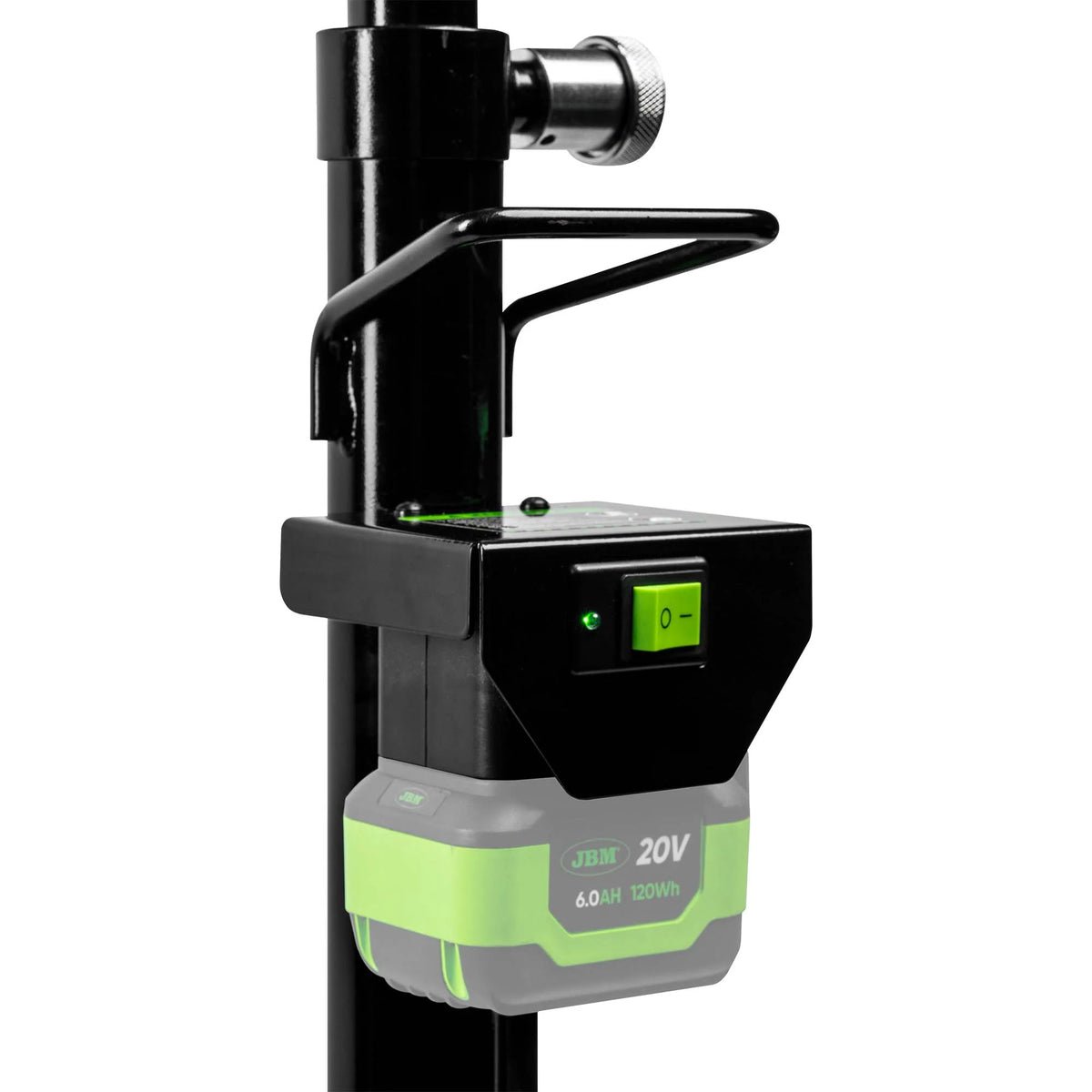 JBM-Akkuschacht 20 V mit Schalter und LED; Akku halbtransparent