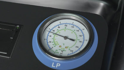 Manometr LP stacji JBM 55085 — skala R134a i HFO-1234yf