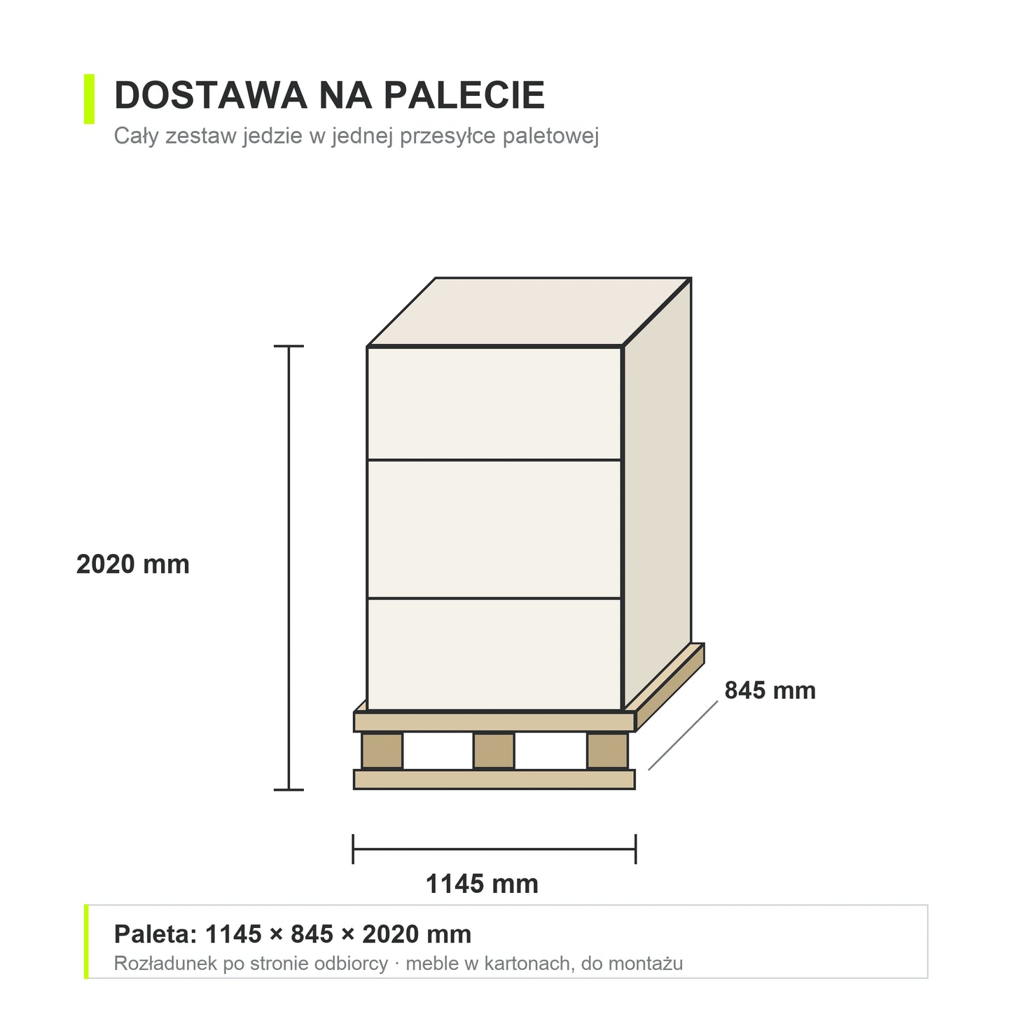 Dostawa zestawu mebli warsztatowych na palecie 1145 x 845 x 2020 mm